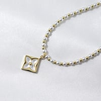 Image 2 of Pearl & Gold Flower Choker Necklace 
