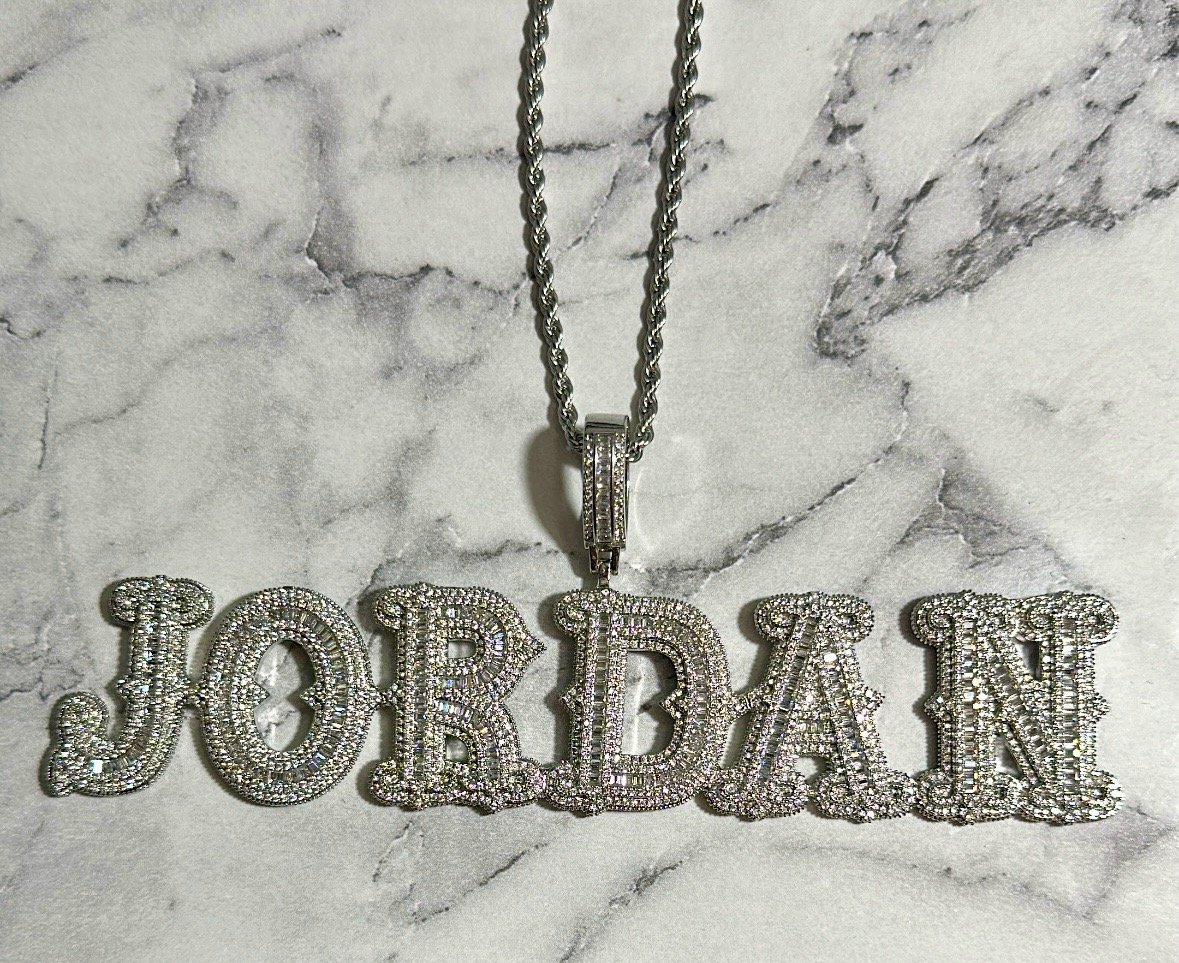 Iced out scripted chain silver