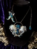 Blue Amethyst Bisected Cat Skull - Necklace & Earring Set