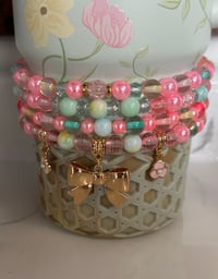 Image 1 of Spring Blossom Gold and Pastel Tumbler Bracelet Stack