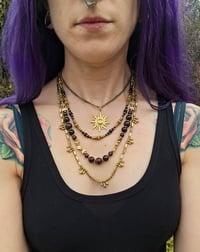 Image 2 of Garnet Sun Charm 4 tier necklace 