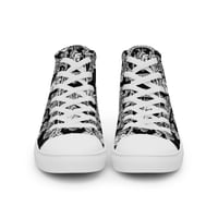 Image 3 of Antique Anatomical Heart Illustration Black/White Baroque Pattern Women’s High Top Canvas Shoes