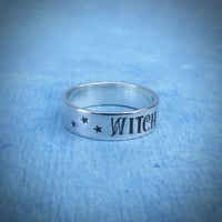 Image 2 of WITCH silver ring with star and moon stamp (capitals). Hand stamped silver 925 ring