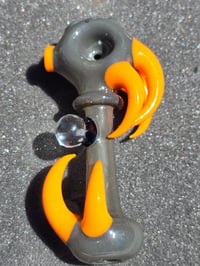Image 5 of Grime Glass Skull Pipe With Orange Horns And Opal