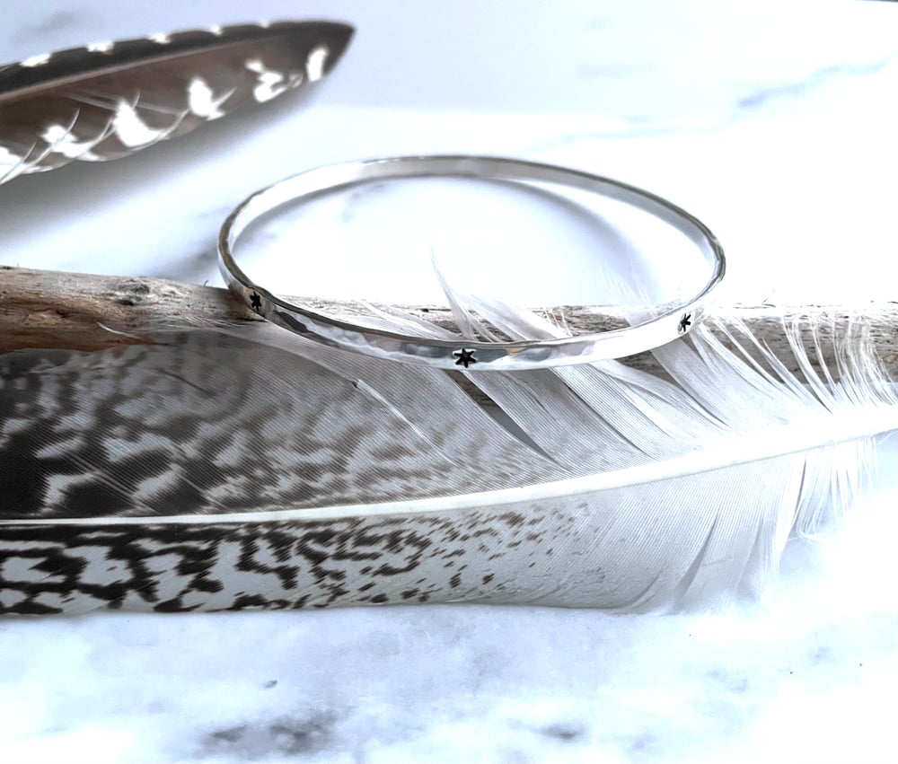 3 Celestial Sterling Silver Handmade Bangles, Moon, Star, Moon & Star