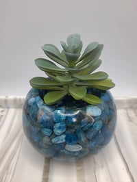 Image 3 of Handmade Resin Bowl with Blue Apatite Crystals | Planter | Candle Holder - 3 Sizes