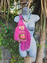 Image 8 of Dolly Bum bag suede fringe tassels HOT PINK and Moroccan Stone