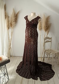 Image 2 of Brown maternity gown for photoshoot | Caroline | size M | chocolate brown | lace| photo props