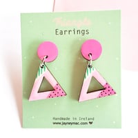 Pink and green triangle dangle earrings 