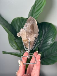 Image 1 of  SMOKEY RUTILE IN QUARTZ CLUSTER ON STAND F