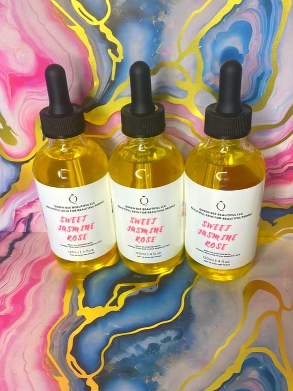 Image of Sweet Jasmine  Rose Body Oil Scented w/ Jasmine, Rose & Vanilla Essential Oils
