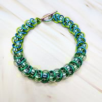 Image 4 of Beaded Jelly Beans on Parade Lime + Aqua Chainmaille Bracelet