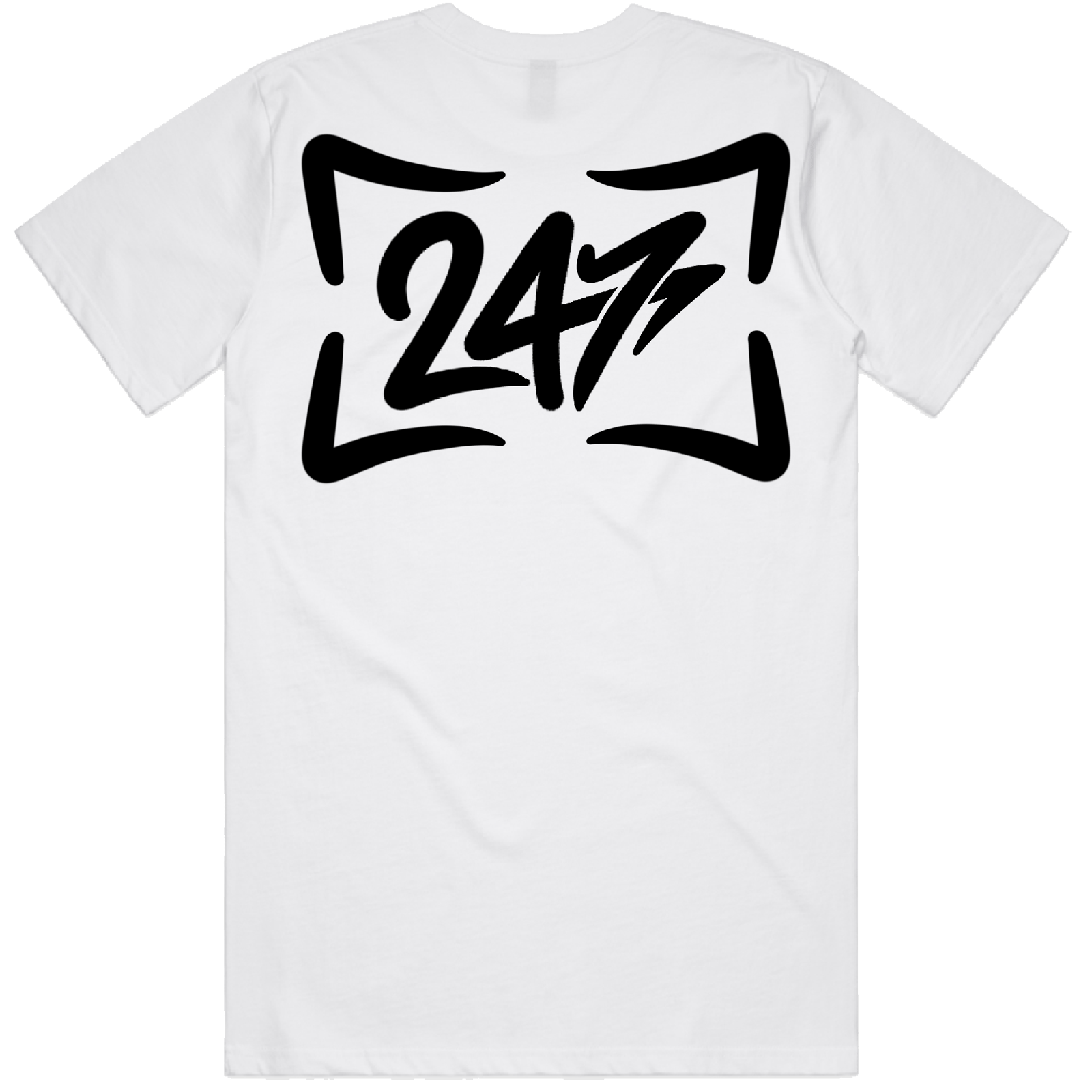 white tee with black writing