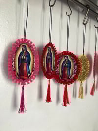 Image 9 of Virgin decoration/ rear view mirror accessory  with choice of gold , black, red or pink fringe