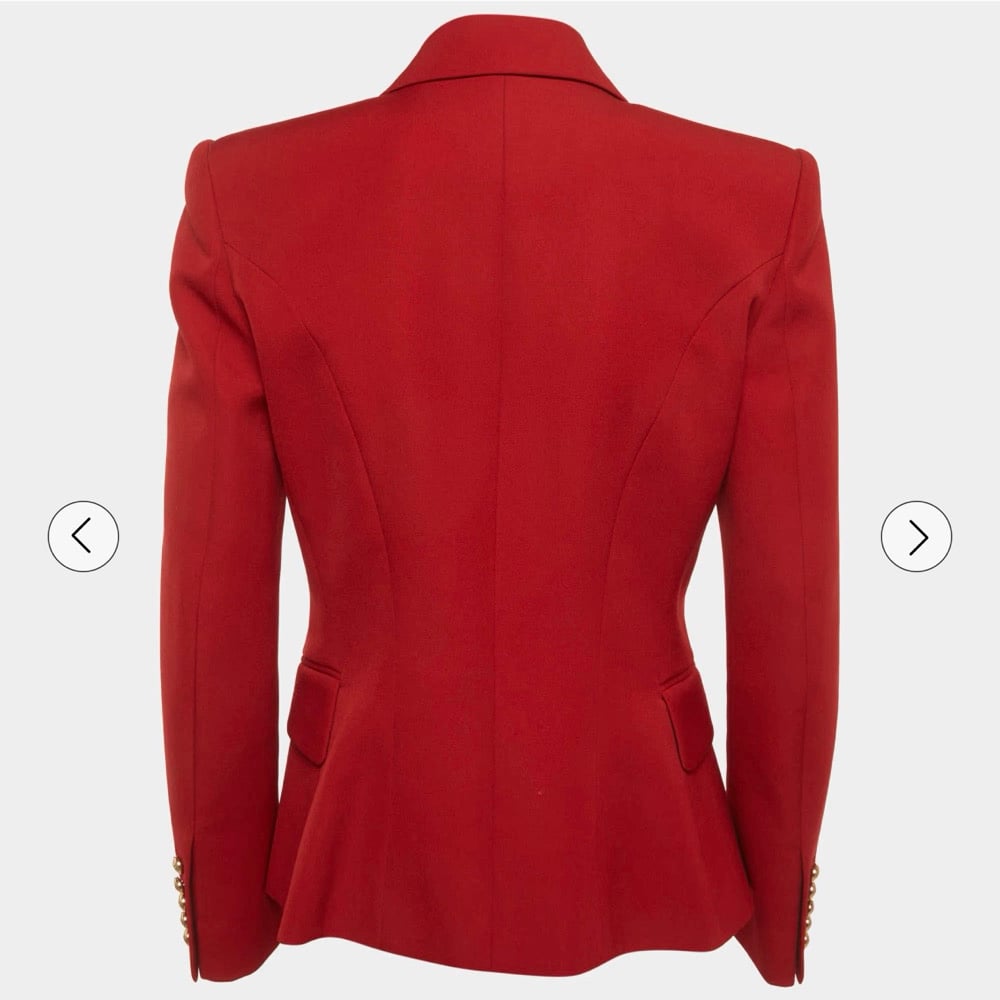 Image of BALMAIN RED DOUBLE-BREASTED TAILOR BLAZER (SIZE 40)