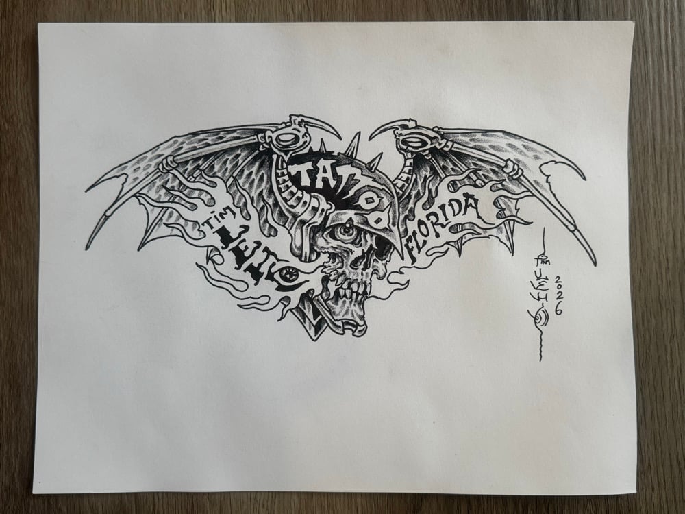 Image of Tim Lehi “Winged Skull Sticker Art” Original Art