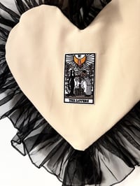 Image 2 of 🤍 Lovers Tarot Heart Tote – Cream & Black Ruffle  Bag 