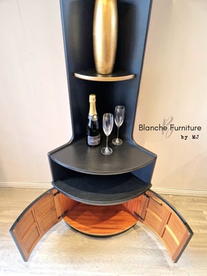 Image of Tall, Mid Century Corner Cabinet in Black and Gold - By Nathan