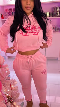 Image 1 of Baby pink TLE Merch crop hoodie & pants 