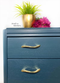Image 3 of Vintage Lebus CHEST OF DRAWERS painted in navy with green undertone.