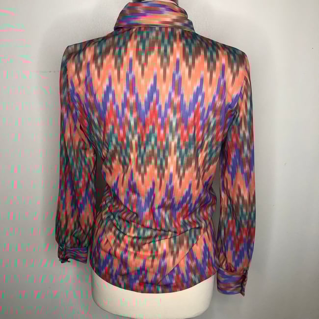 Vintage 70s Colorful Dagger Collar Button-up Blouse