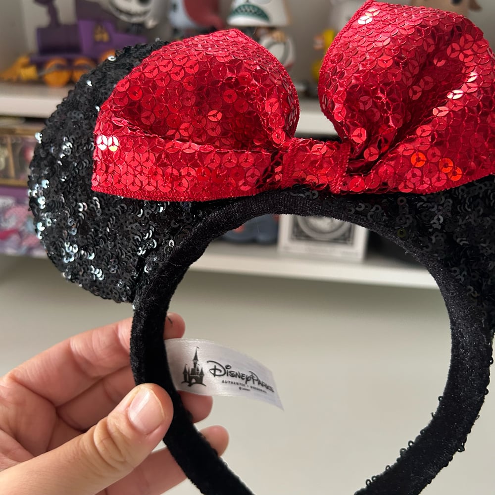 Image of SERRE TETE DISNEY MINNIE SEQUINS ROUGE NOIR