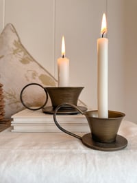 Image 1 of Antique Brass Teacup Chambersticks ( Set or Singles )