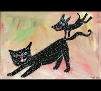 Image 1 of “Downward Cat and Dog” original painting on 5” x 7” canvas