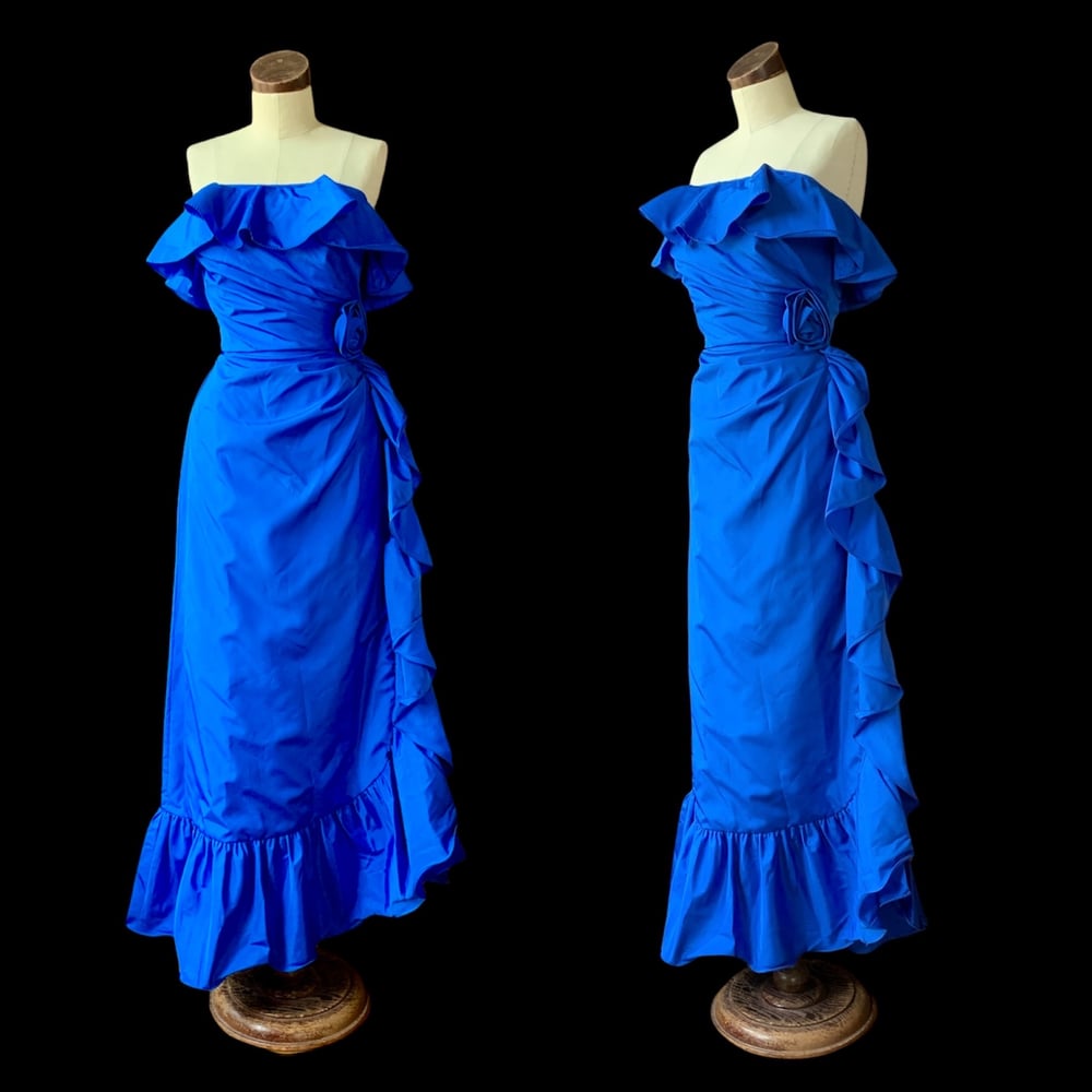 Blue Strapless Ruffle Dress XS