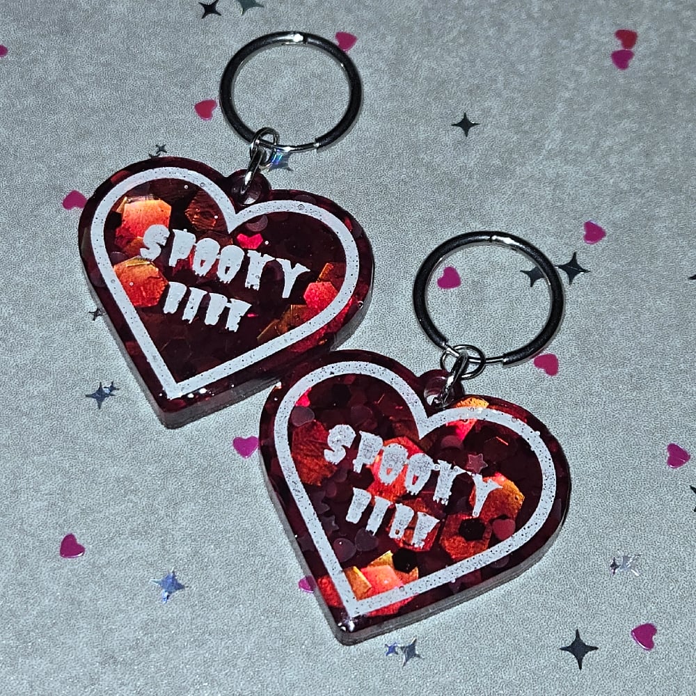 Image of Spooky Babe Heart Earrings: Red Glitter w/ White Lettering