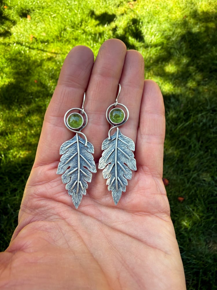 Image of Acanthus Leaf Loop-Stem Sage Green Apatite Dangle Earrings