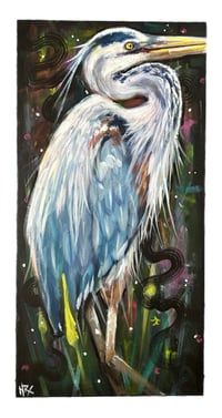 Image 1 of “GREAT BLUE HERON” ORIGINAL ACRLYIC PAINTING ON CANVAS 12”x24”