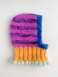 Image 1 of Sofie and Iris Striped Dark Purple, Dark Pink, Strong Orange, Blue and Mint Mohair Bubble Balaclava