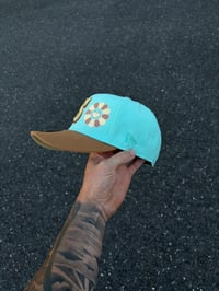 Image 5 of  CREAM BRIM TURQUOISE MULTI TONE SEATTLE MARINERS CUSTOM FITTED CAP