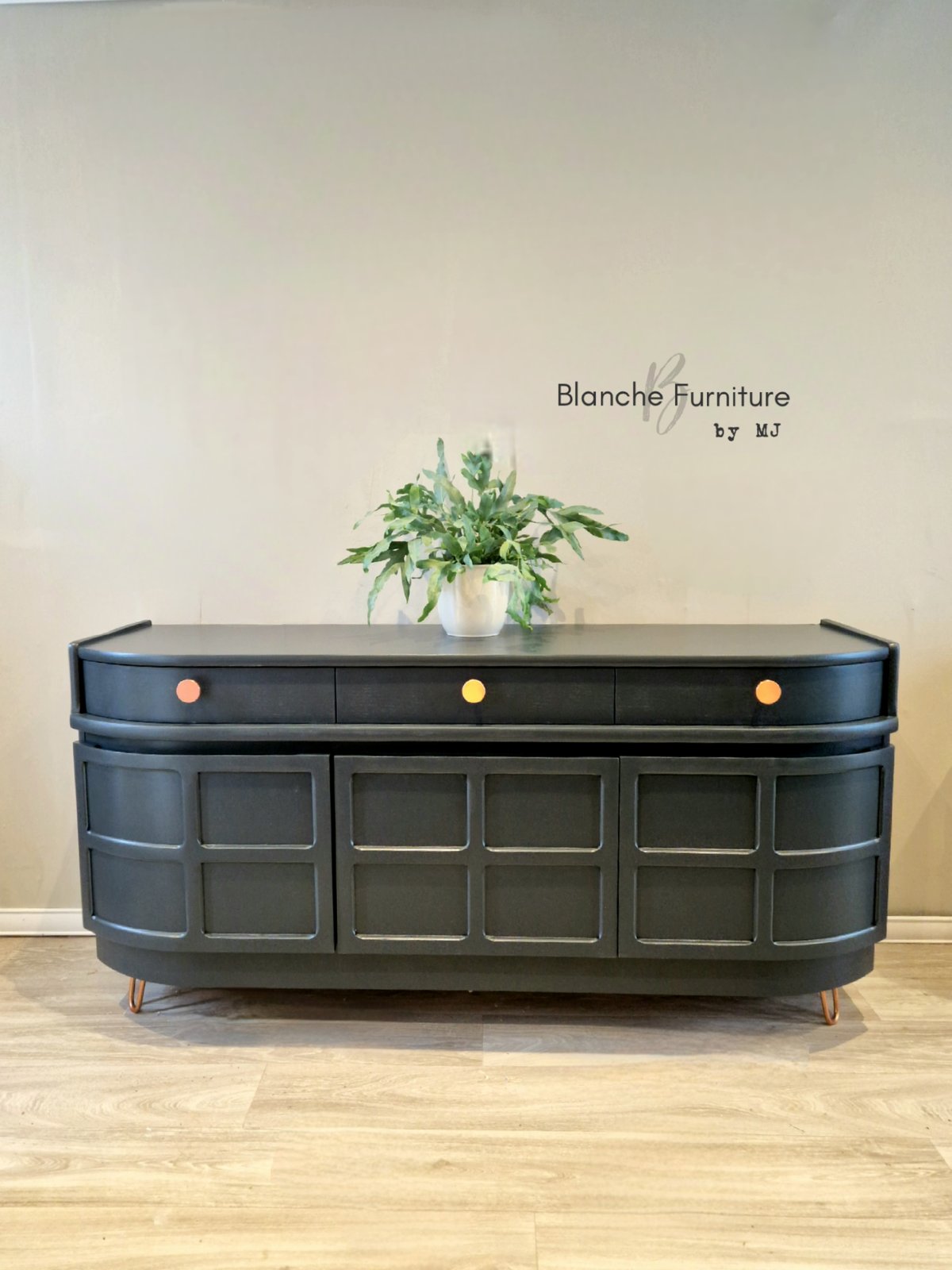 Image of Gorgeous Nathan Curved Sideboard in Dark Grey with copper