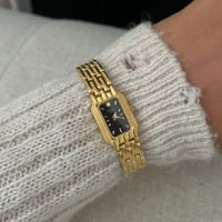 Image 6 of Vintage Pulsar By SEIKO Gold Tone Black Rectangular Dial 