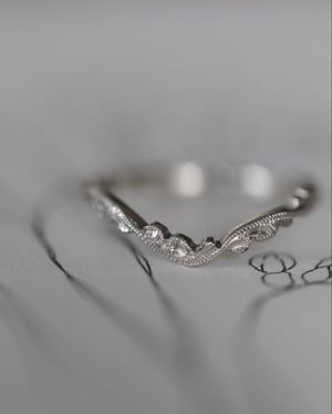 Image of Platinum 2mm floral carved wishbone ring