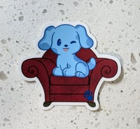 Blue in chair sticker 