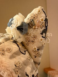 Image 1 of Haute Couture: Hand Beaded Quilted White Oni Blossom Wolf Hat