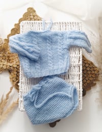 Image 2 of Knitted newborn set for photoshoot | baby blue