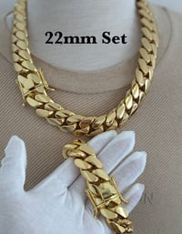 Image 4 of Miami Cuban Link Chain/Bracelet Set, Handmade Real 14k Gold Plated 22mm (Five Times Plated)