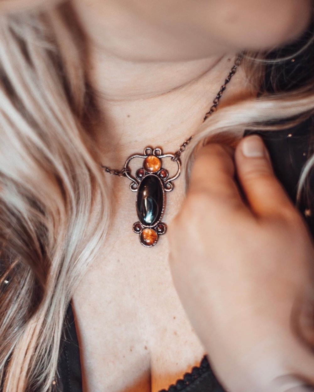 Onyx and Amber Pendant