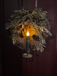 Image 1 of #1.. OLde Crows and Broom ~ Wreath ~ On Candle Sconce ~ Candle~ 