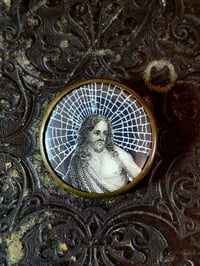 Image 1 of Vintage Brooches- 1800's bible page & preserved baby spider webs - D