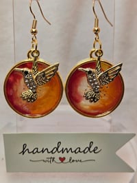 Image 1 of Handcrafted Resin Hummingbird Charm Earrings 