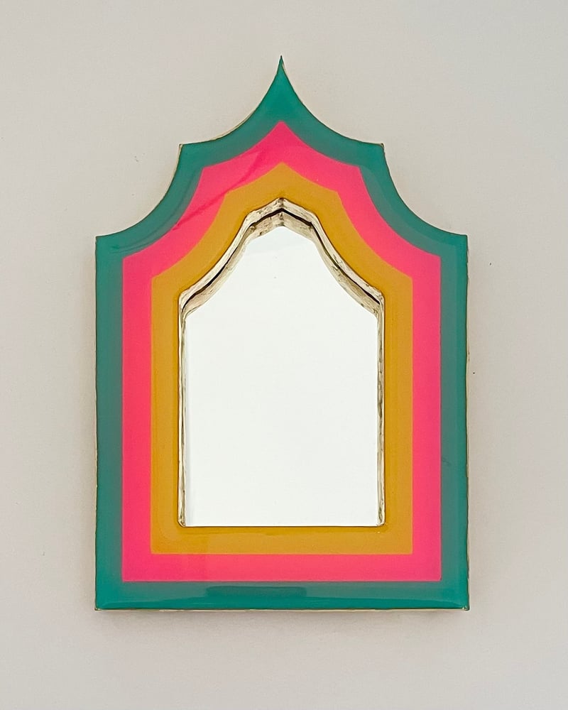 Image of Arch Tent Mirror Aqua/Yellow/Pink 20cm x 13cm