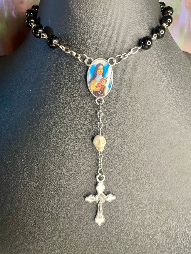 Traditional Car Rosary - Black with Skull