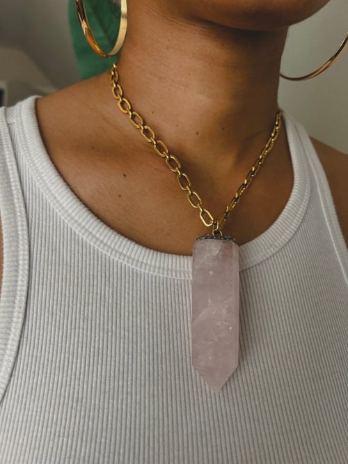 Image of BIG MAMA • Rose Quartz Large Crystal Necklace