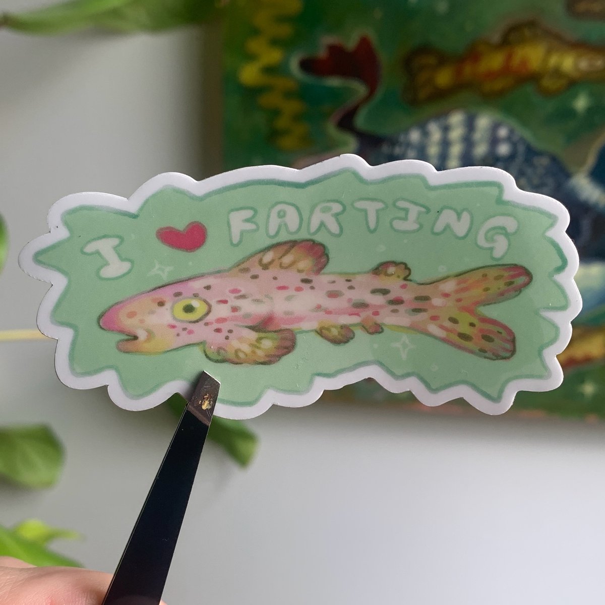 i love farting fish sticker | mushbeast illustration