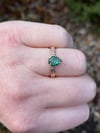 14k gold emerald halo engagement ring with engraved vine band